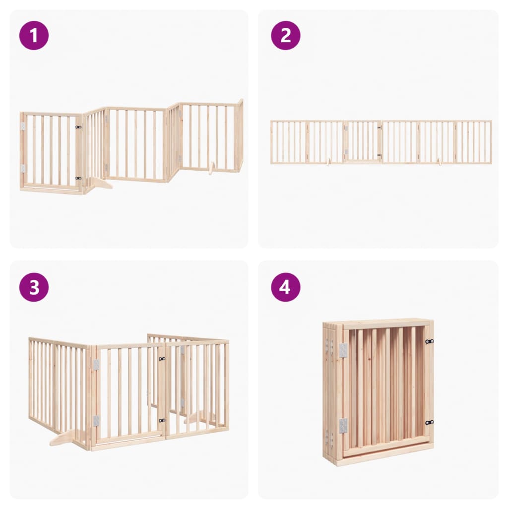 Cancelletto per cani con porta pieghevole 6 pannelli 300 cm in legno di pioppo | homemem39