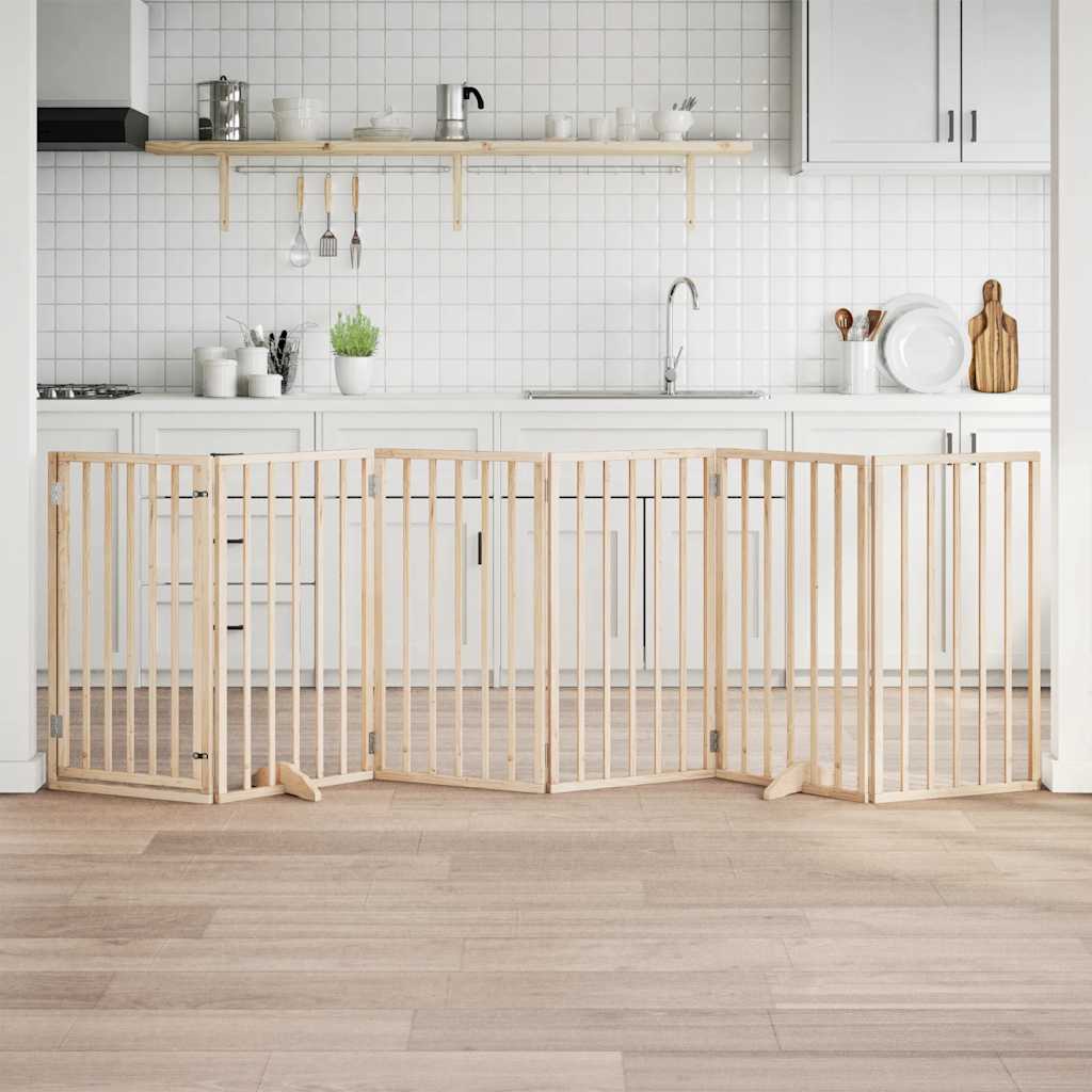 Cancelletto per cani con porta pieghevole 6 pannelli 300 cm in legno di pioppo | homemem39