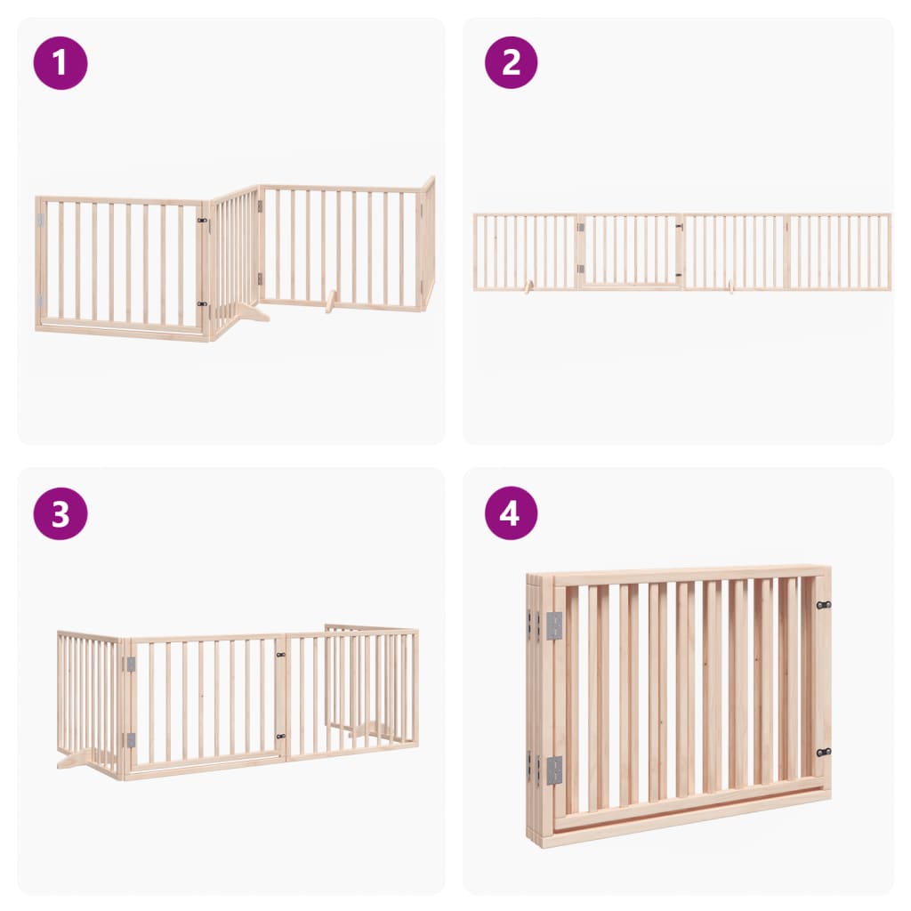Cancelletto per cani con porta pieghevole 4 pannelli 320 cm in legno di pioppo | homemem39