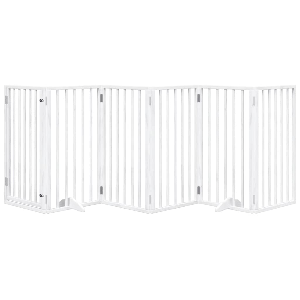 Cancelletto per cani con porta pieghevole 6 pannelli bianco 300 cm in legno di pioppo | homemem39