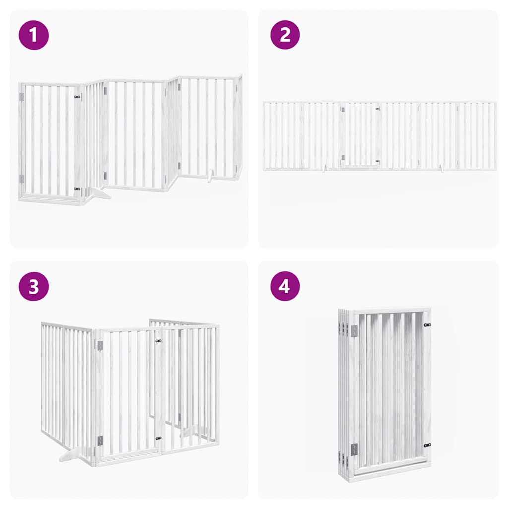Cancelletto per cani con porta pieghevole 6 pannelli bianco 300 cm in legno di pioppo | homemem39