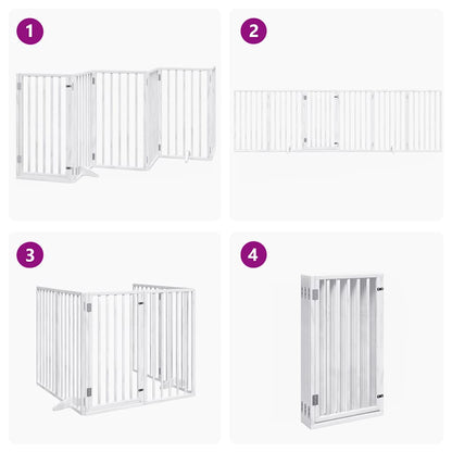 Cancelletto per cani con porta pieghevole 6 pannelli bianco 300 cm in legno di pioppo | homemem39