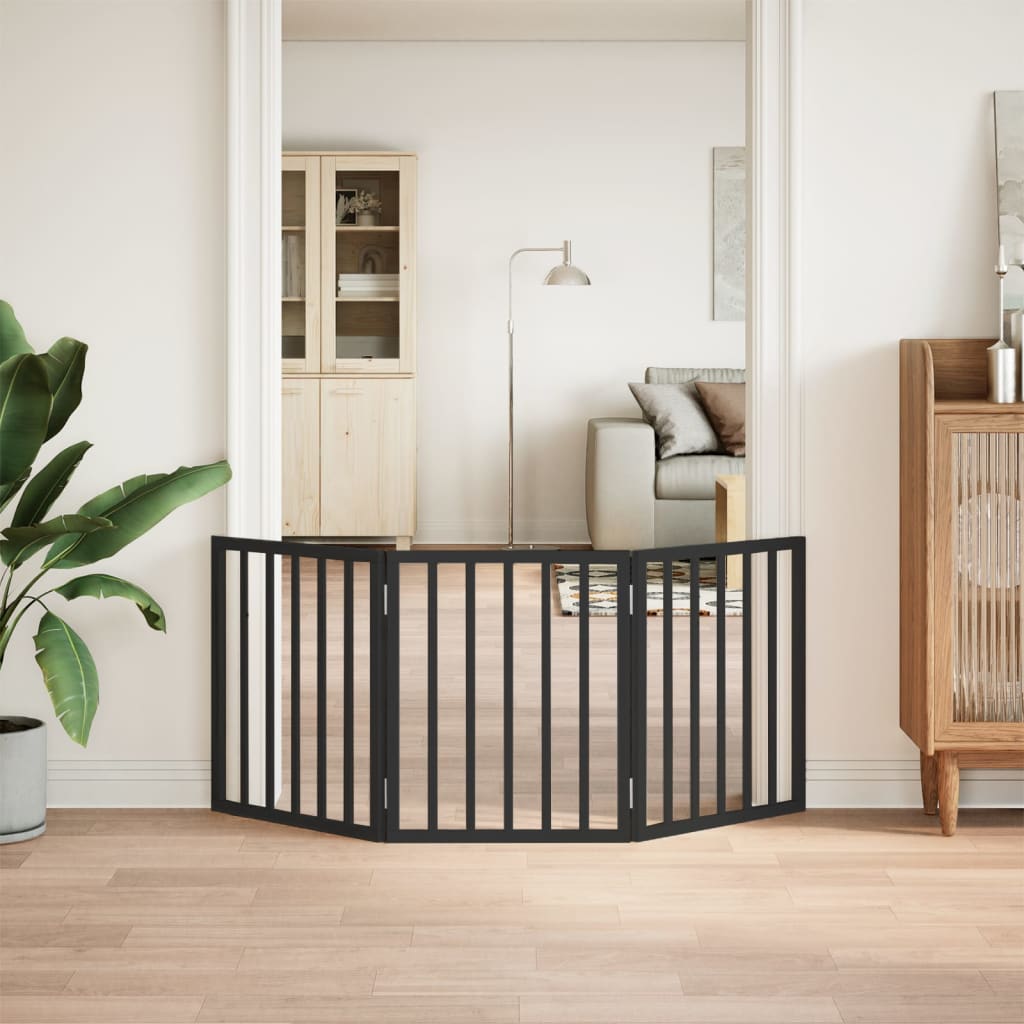 Cancello per Cani Pieghevole 3 Pannelli Nero 150cm Legno Pioppo