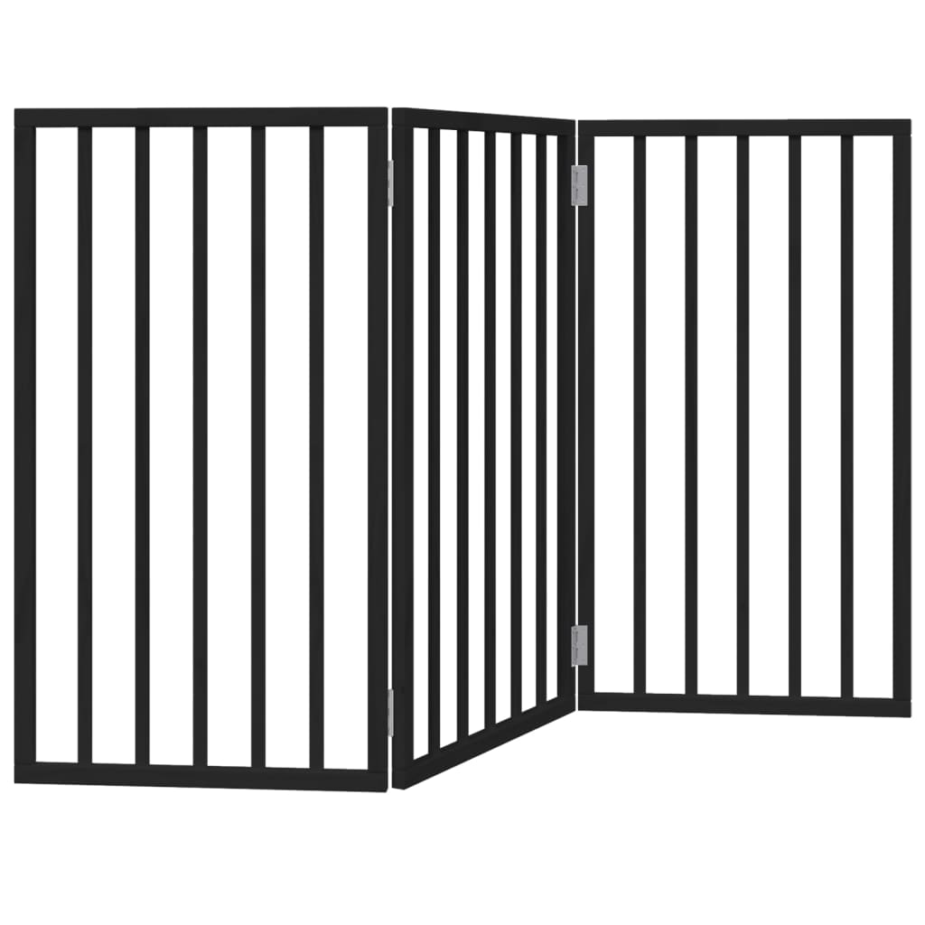 Cancello per Cani Pieghevole 3 Pannelli Nero 150cm Legno Pioppo | homemem39