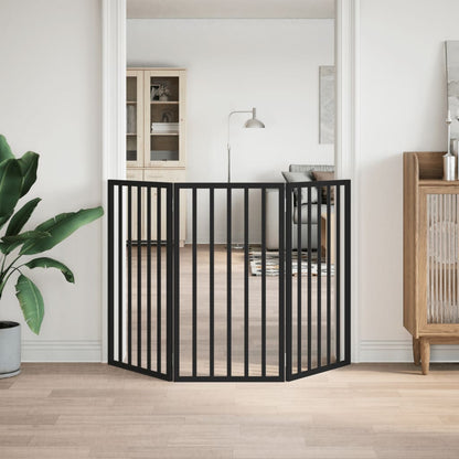 Cancello per Cani Pieghevole 3 Pannelli Nero 150cm Legno Pioppo | homemem39