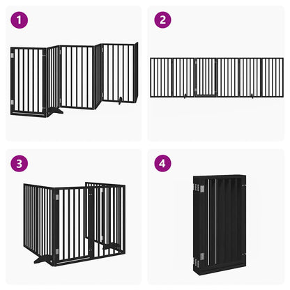 Cancello per Cani Porta Pieghevole Nero 6 Pannelli 300cm Pioppo | homemem39