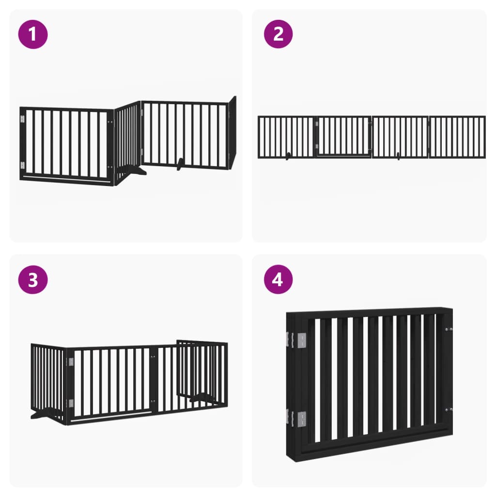 Cancello per Cani Porta Pieghevole Nero 4 Pannelli 320cm Pioppo | homemem39