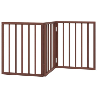 Cancello Cani Pieghevole 3 Pannelli Marrone 150cm Legno Pioppo | homemem39