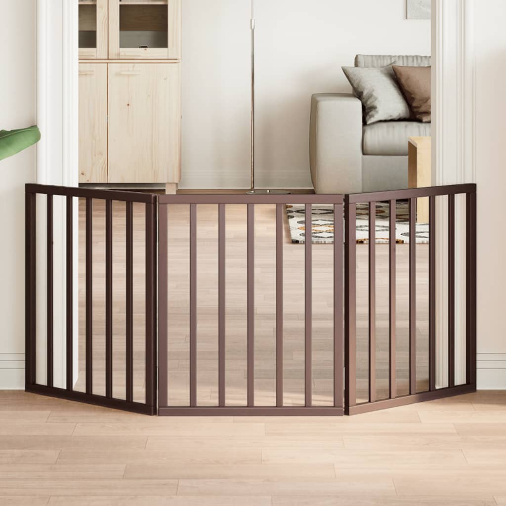 Cancello Cani Pieghevole 3 Pannelli Marrone 150cm Legno Pioppo | homemem39