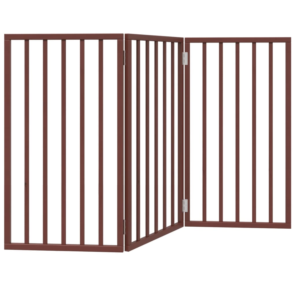 Cancello Cani Pieghevole 3 Pannelli Marrone 150cm Legno Pioppo