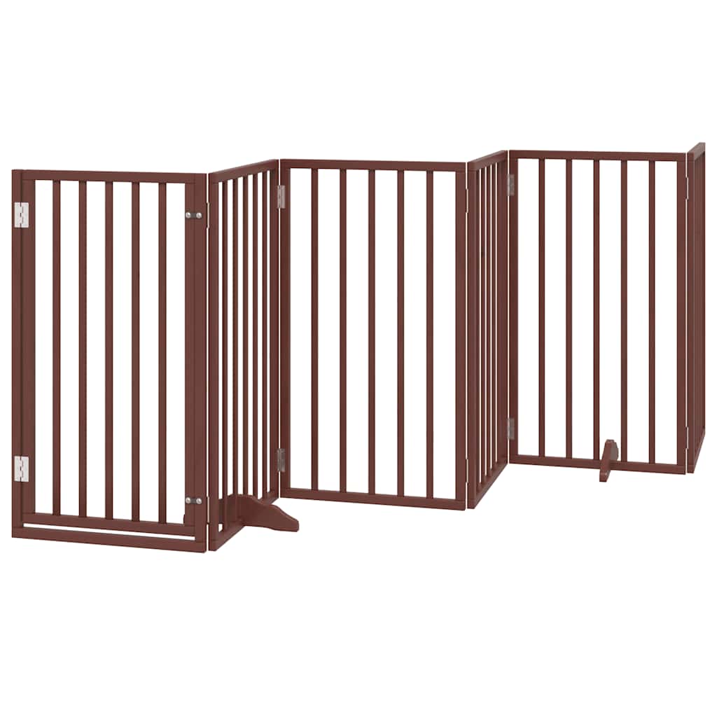 Cancelletto per cani con porta pieghevole 6 pannelli marrone 300 cm in legno di pioppo | homemem39