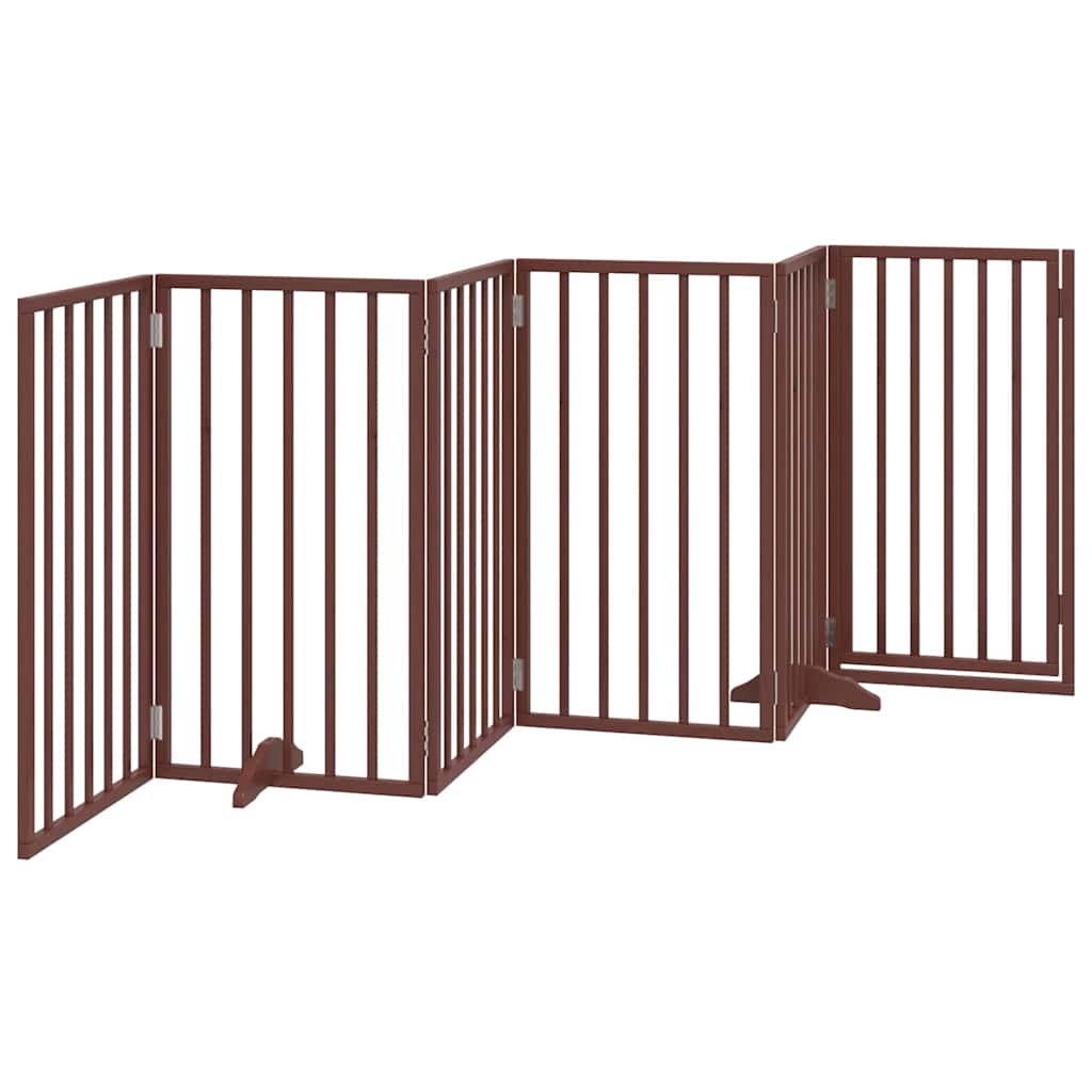 Cancelletto per cani con porta pieghevole 6 pannelli marrone 300 cm in legno di pioppo | homemem39