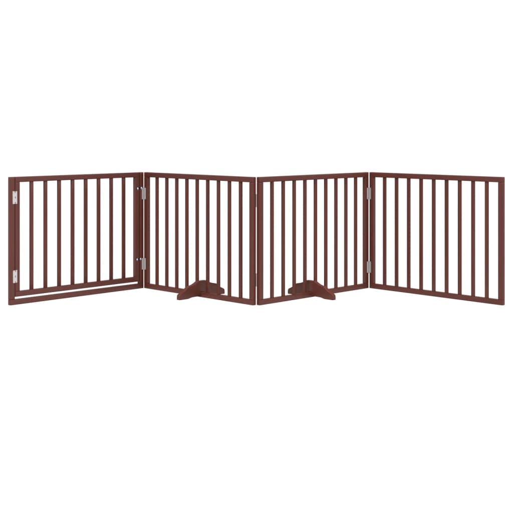 Cancelletto per cani con porta pieghevole 4 pannelli marrone 320 cm in legno di pioppo | homemem39