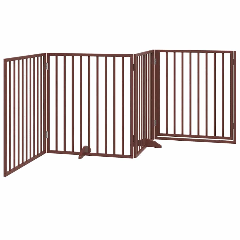 Cancelletto per cani con porta pieghevole 4 pannelli marrone 320 cm in legno di pioppo | homemem39