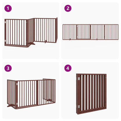 Cancelletto per cani con porta pieghevole 4 pannelli marrone 320 cm in legno di pioppo | homemem39