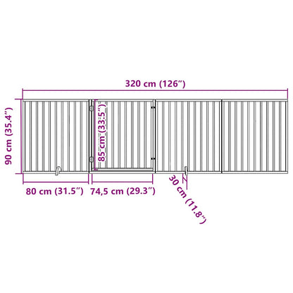 Cancelletto per cani con porta pieghevole 4 pannelli marrone 320 cm in legno di pioppo | homemem39