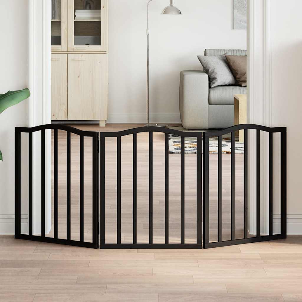 Cancello per Cani Pieghevole 3 Pannelli Nero 150cm Legno Pioppo | homemem39