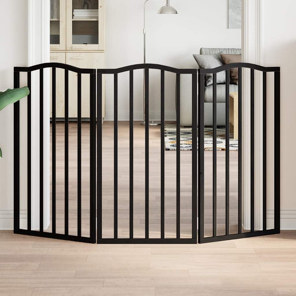 Cancello per Cani Pieghevole 3 Pannelli Nero 150cm Legno Pioppo | homemem39