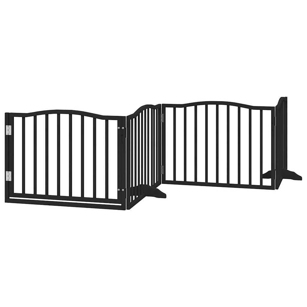 Cancelletto per cani con porta pieghevole 4 pannelli nero 320 cm in legno di pioppo | homemem39