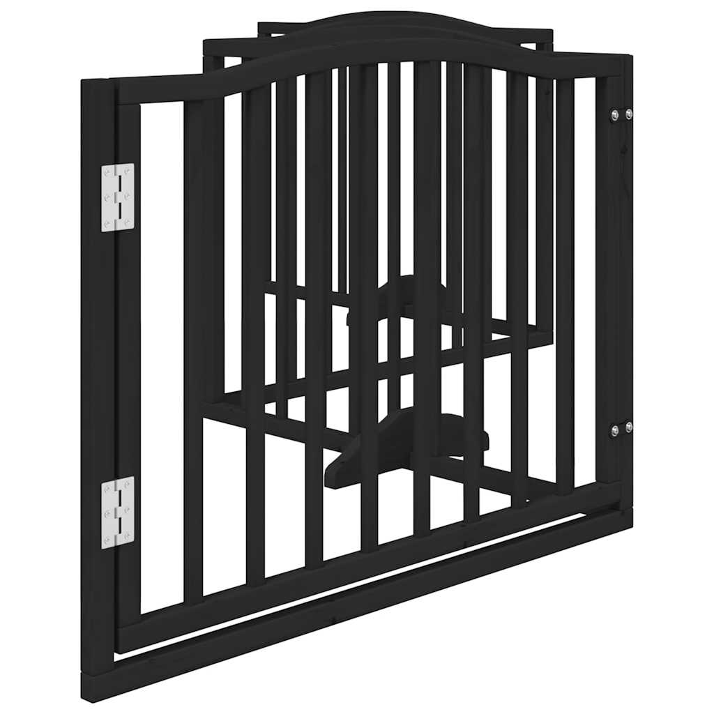 Cancelletto per cani con porta pieghevole 4 pannelli nero 320 cm in legno di pioppo | homemem39