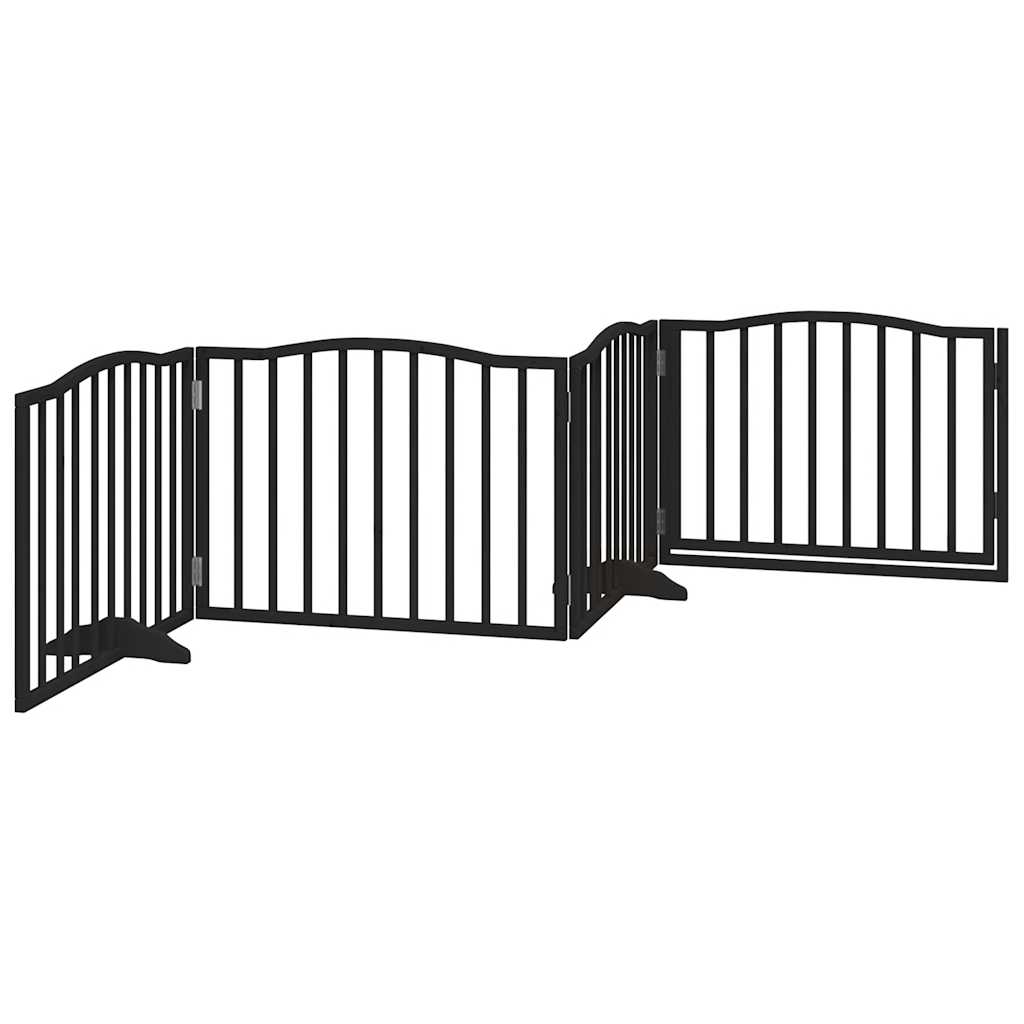 Cancelletto per cani con porta pieghevole 4 pannelli nero 320 cm in legno di pioppo | homemem39