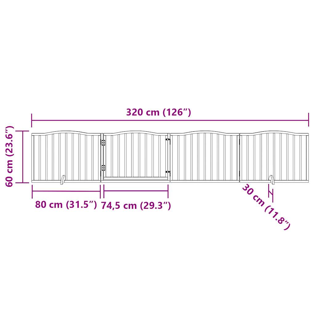 Cancelletto per cani con porta pieghevole 4 pannelli nero 320 cm in legno di pioppo | homemem39