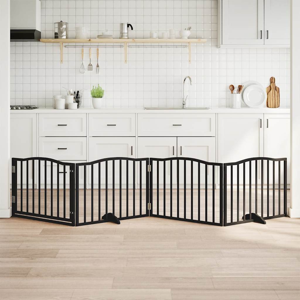Cancelletto per cani con porta pieghevole 4 pannelli nero 320 cm in legno di pioppo | homemem39