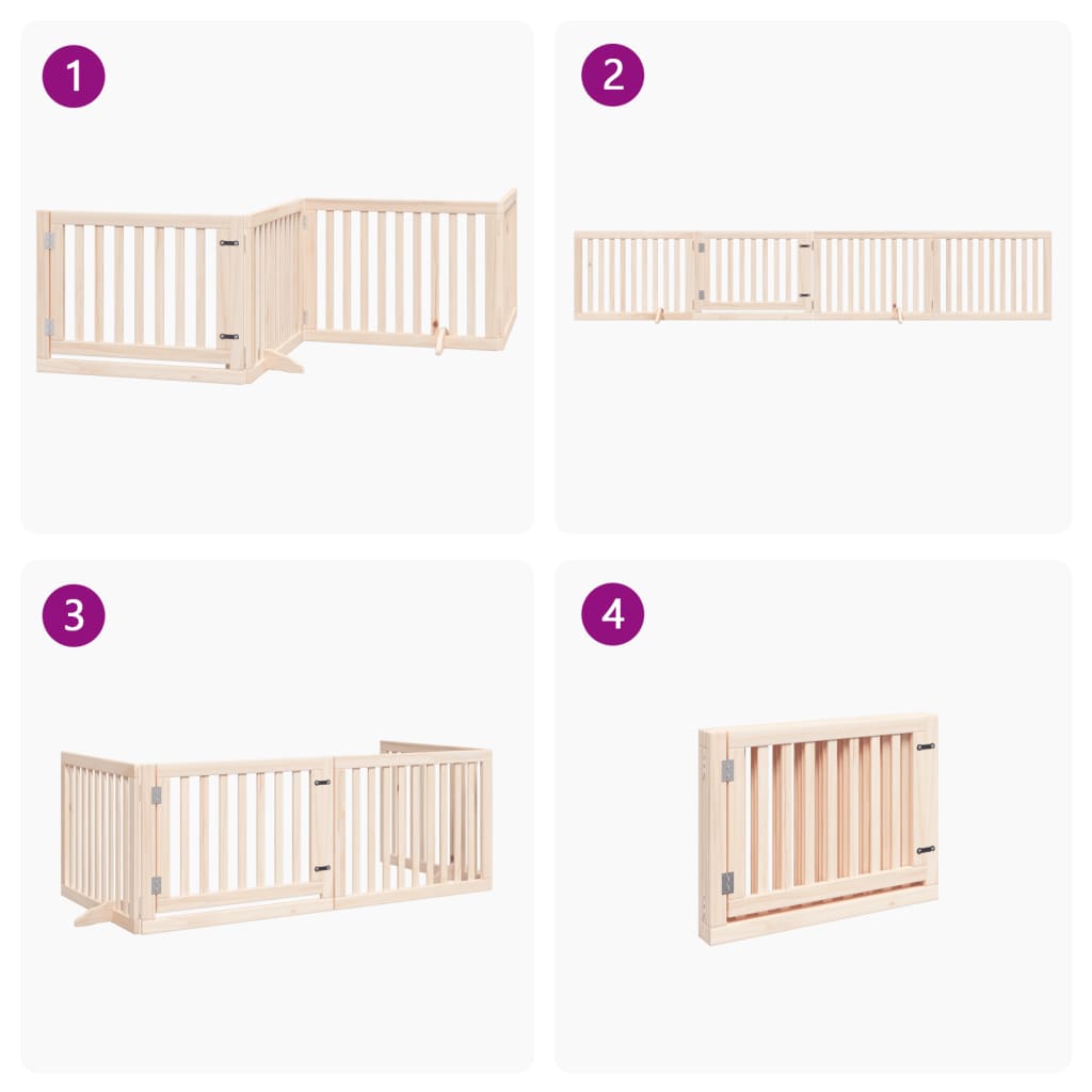 Cancelletto per cani con porta pieghevole 4 pannelli 320 cm in legno di pioppo | homemem39