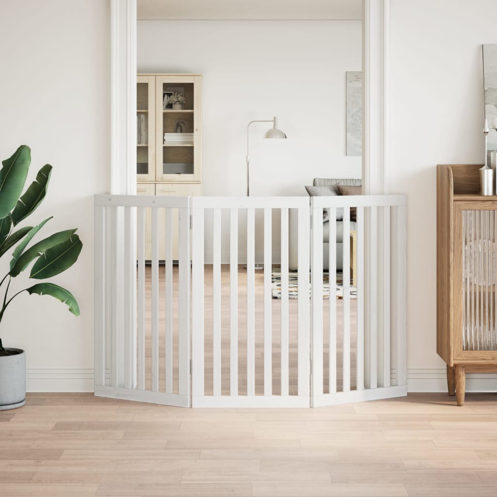 Cancello per Cani Pieghevole 3 Pannelli Bianco 150 cm Pioppo | homemem39