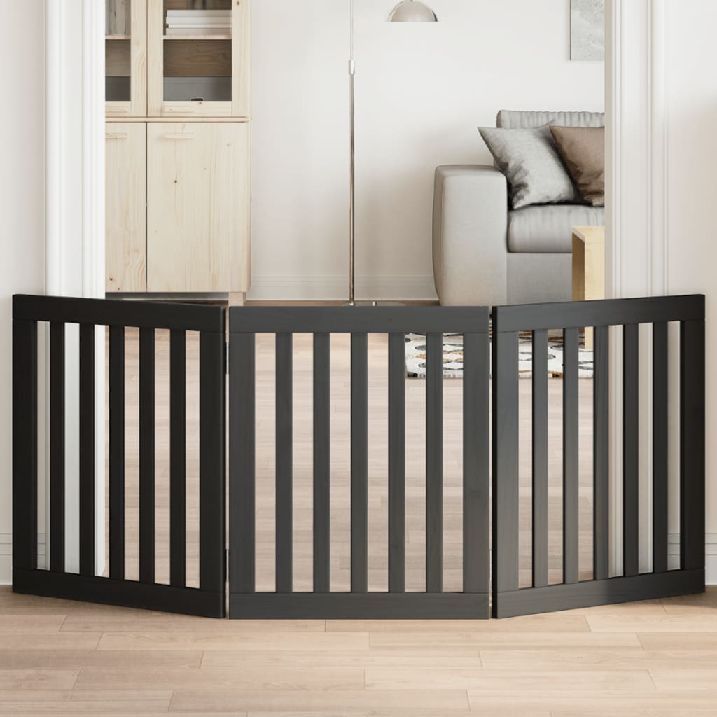 Cancello per Cani Pieghevole 3 Pannelli Nero 150cm Legno Pioppo | homemem39
