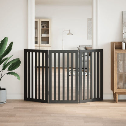 Cancello per Cani Pieghevole 3 Pannelli Nero 150cm Legno Pioppo | homemem39