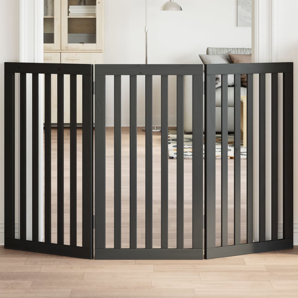 Cancello per Cani Pieghevole 3 Pannelli Nero 150cm Legno Pioppo | homemem39