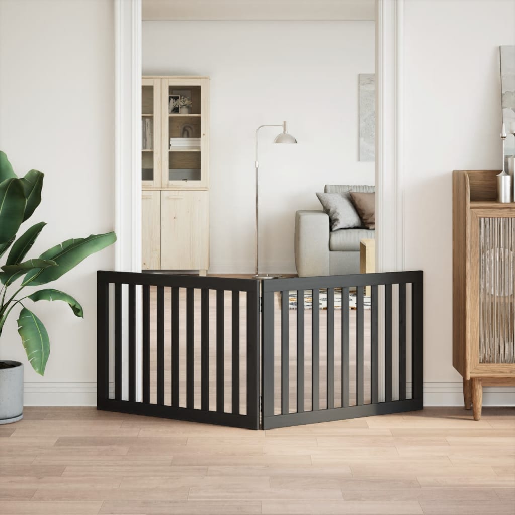 Cancello per Cani Pieghevole 2 Pannelli Nero 160cm Legno Pioppo | homemem39