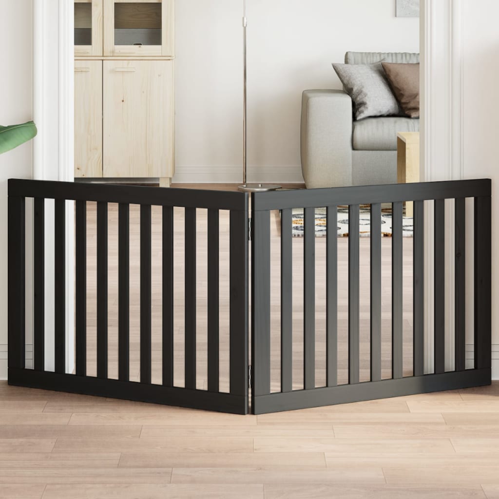 Cancello per Cani Pieghevole 2 Pannelli Nero 160cm Legno Pioppo | homemem39