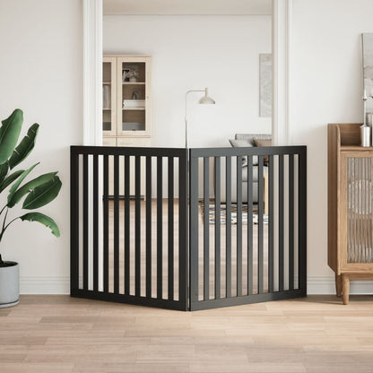 Cancello per Cani Pieghevole 2 Pannelli Nero 160cm Legno Pioppo | homemem39