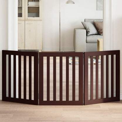 Cancello Cani Pieghevole 3 Pannelli Marrone 150cm Legno Pioppo | homemem39