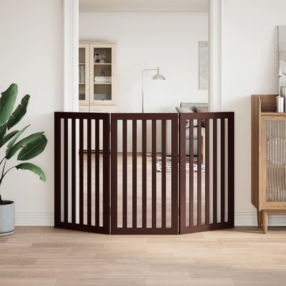 Cancello Cani Pieghevole 3 Pannelli Marrone 150cm Legno Pioppo