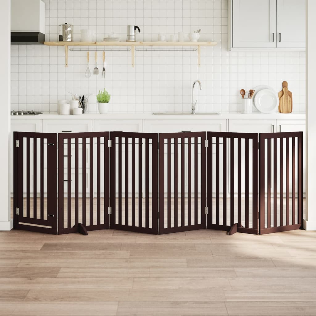 Cancello Cani Porta Pieghevole Marrone 6 Pannelli 300cm Pioppo
