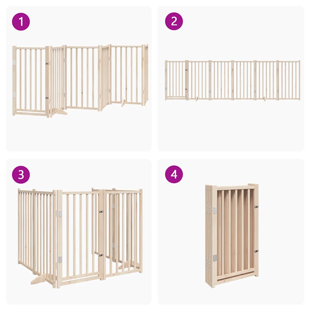 Cancelletto per cani con porta pieghevole 6 pannelli 300 cm in legno massello di abete | homemem39