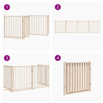 Cancelletto per cani con porta pieghevole 4 pannelli 320 cm in legno massello di abete