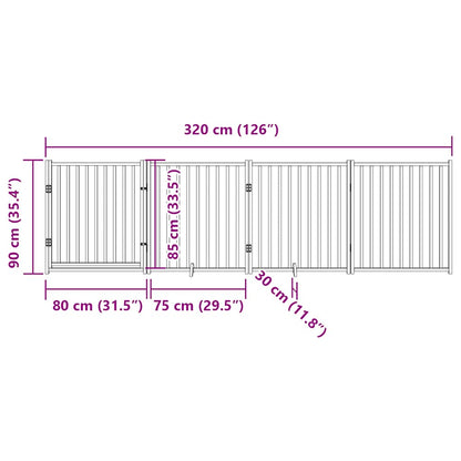 Cancelletto per cani con porta pieghevole 4 pannelli 320 cm in legno massello di abete | homemem39