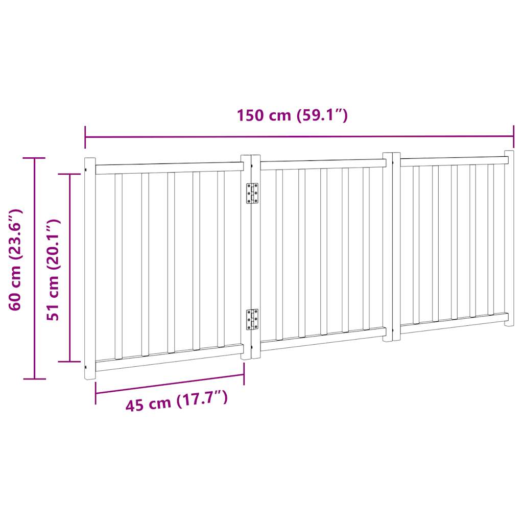 Cancello Cani Pieghevole 3Pannelli Marrone 150cm Massello Abete | homemem39