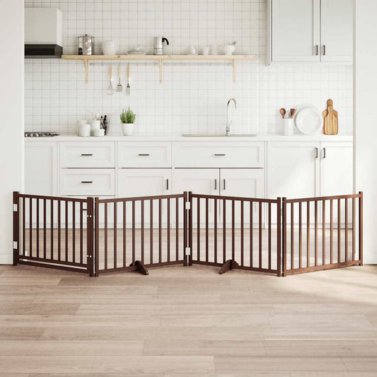 Cancello Cani Pieghevole Marrone 4Pannelli 320cm Massello Abete