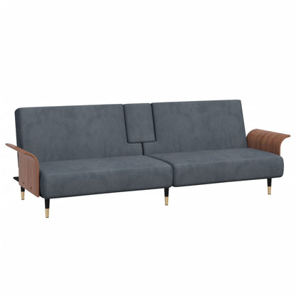 Divano Letto con Portabicchieri in Velluto Grigio Scuro | homemem39