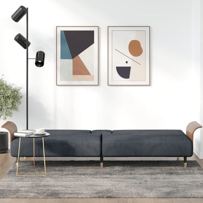 Divano Letto con Portabicchieri in Velluto Grigio Scuro | homemem39