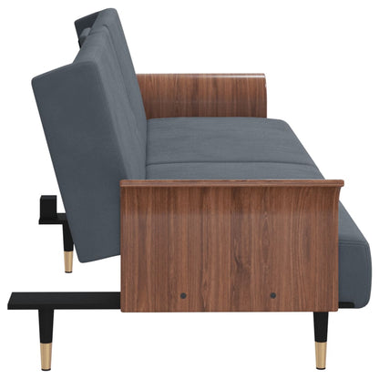 Divano Letto con Portabicchieri in Velluto Grigio Scuro | homemem39