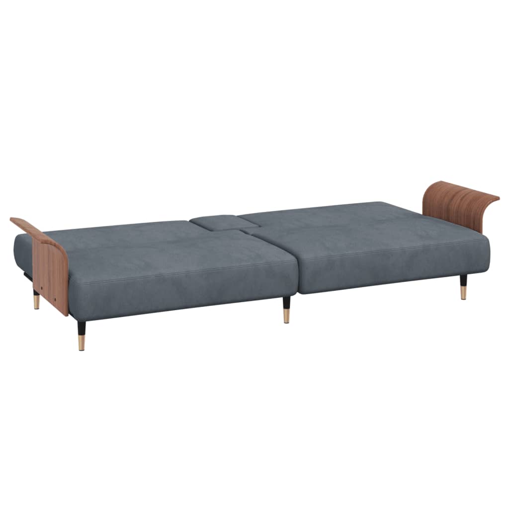 Divano Letto con Portabicchieri in Velluto Grigio Scuro | homemem39