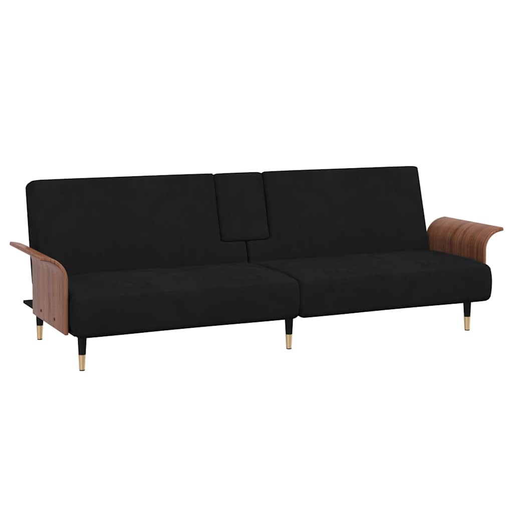 Divano Letto con Portabicchieri in Velluto Nero | homemem39
