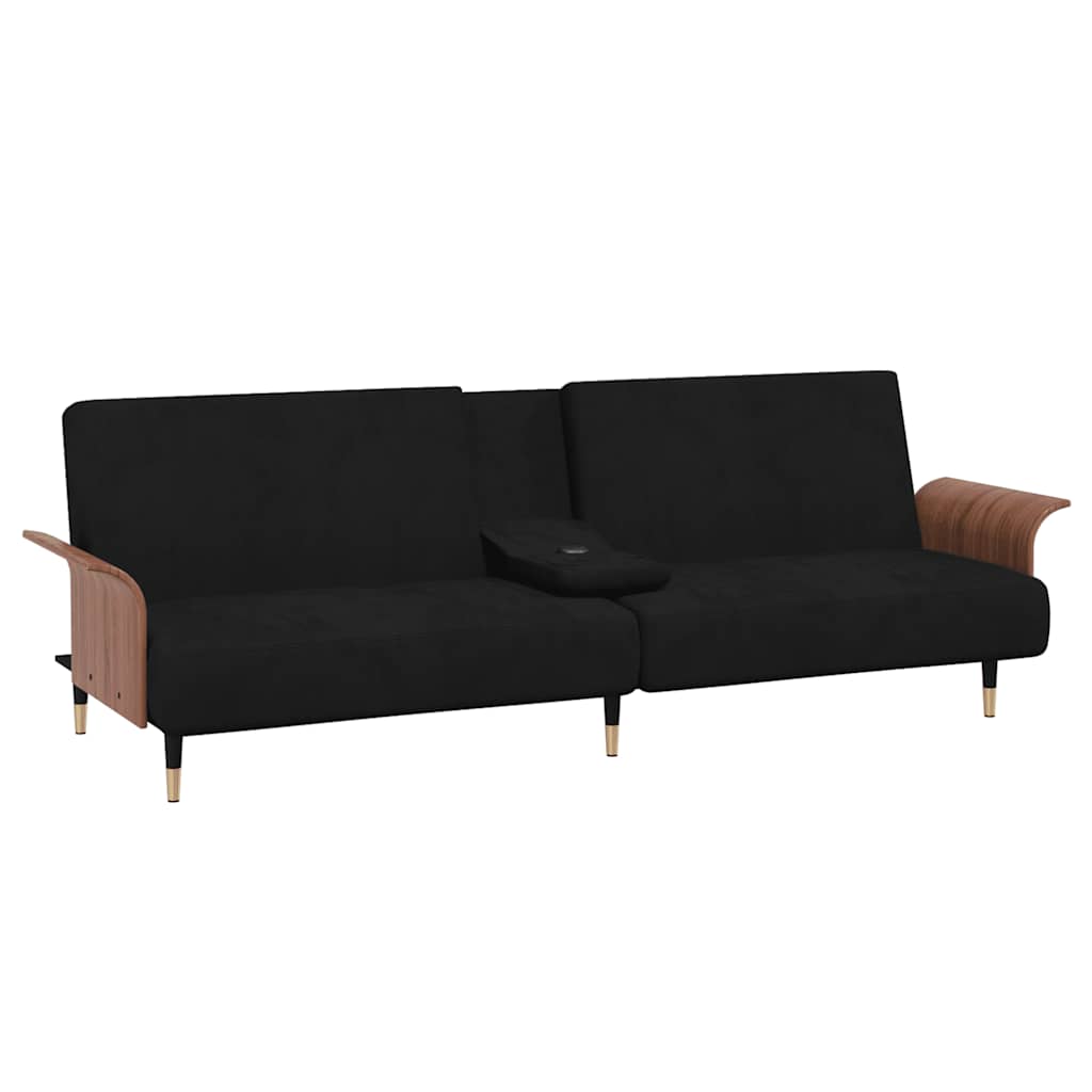 Divano Letto con Portabicchieri in Velluto Nero | homemem39