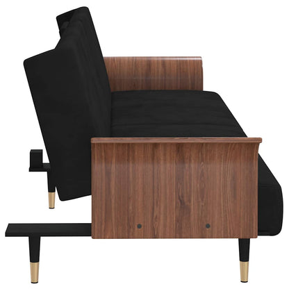 Divano Letto con Portabicchieri in Velluto Nero | homemem39